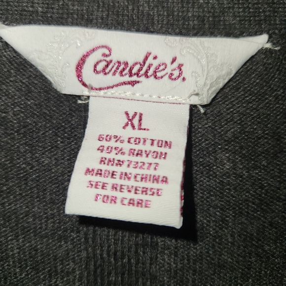 Gray long button up cardigan with front pockets, silver buttons & studs. - Picture 3 of 8